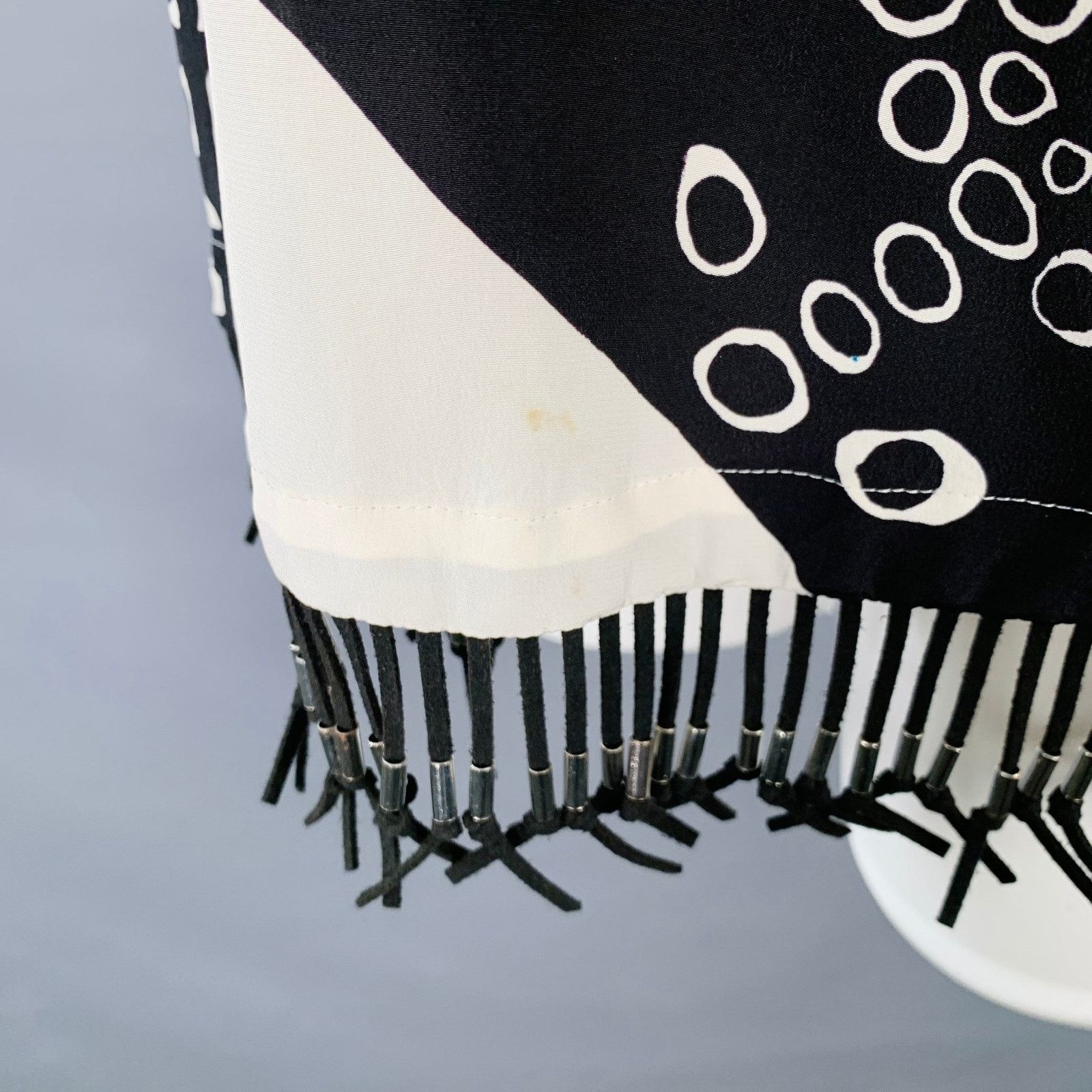 Altuzarra ALTUZARRA Black Cream Abstract Sleeveless Fringe Casual Top Size M / US 6-8 / IT 42-44 - 6 Thumbnail