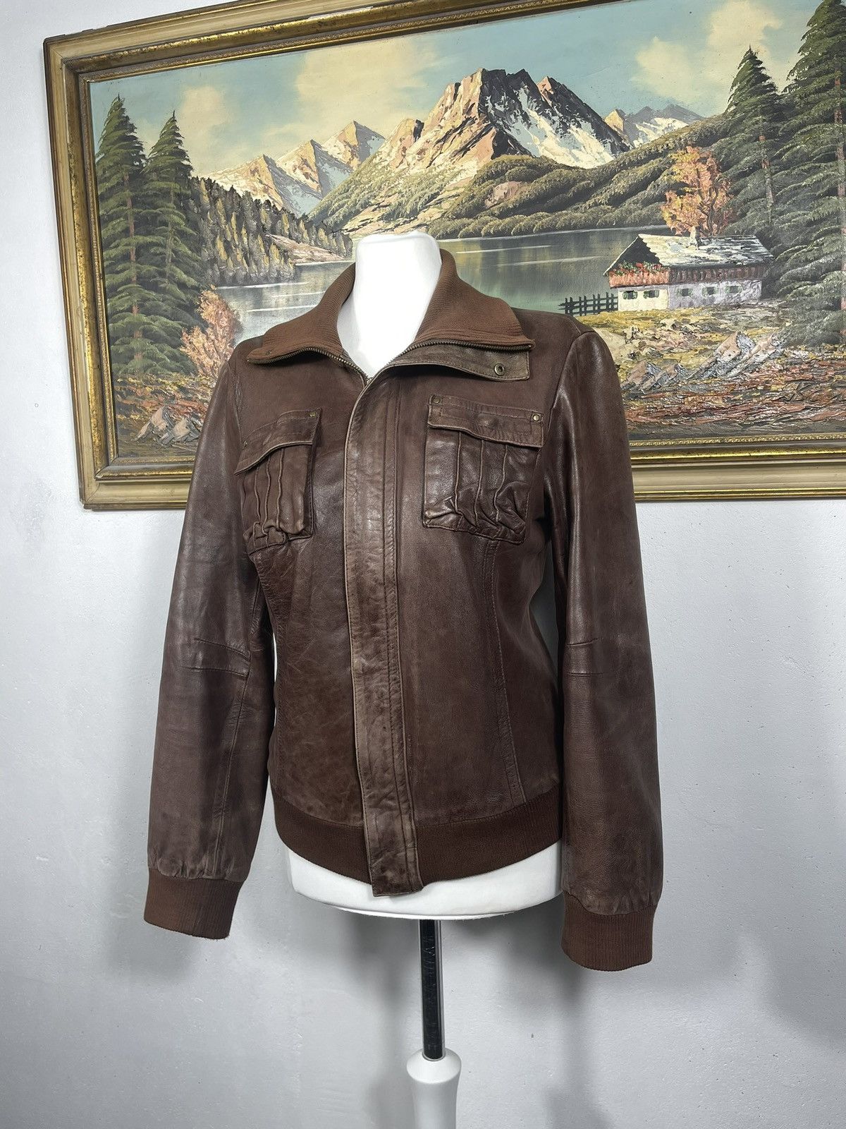 Vintage Washed Brown Retro 90s Genuine Real Leater Bomber Punk Rock Size M / US 6-8 / IT 42-44 - 4 Thumbnail