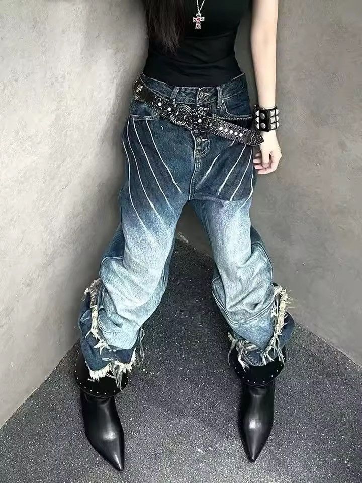 Japanese Brand Retro Y2K Style Patchwork Blue Baggy Stacked Jeans Size 28" / US 6 / IT 42 - 2 Thumbnail