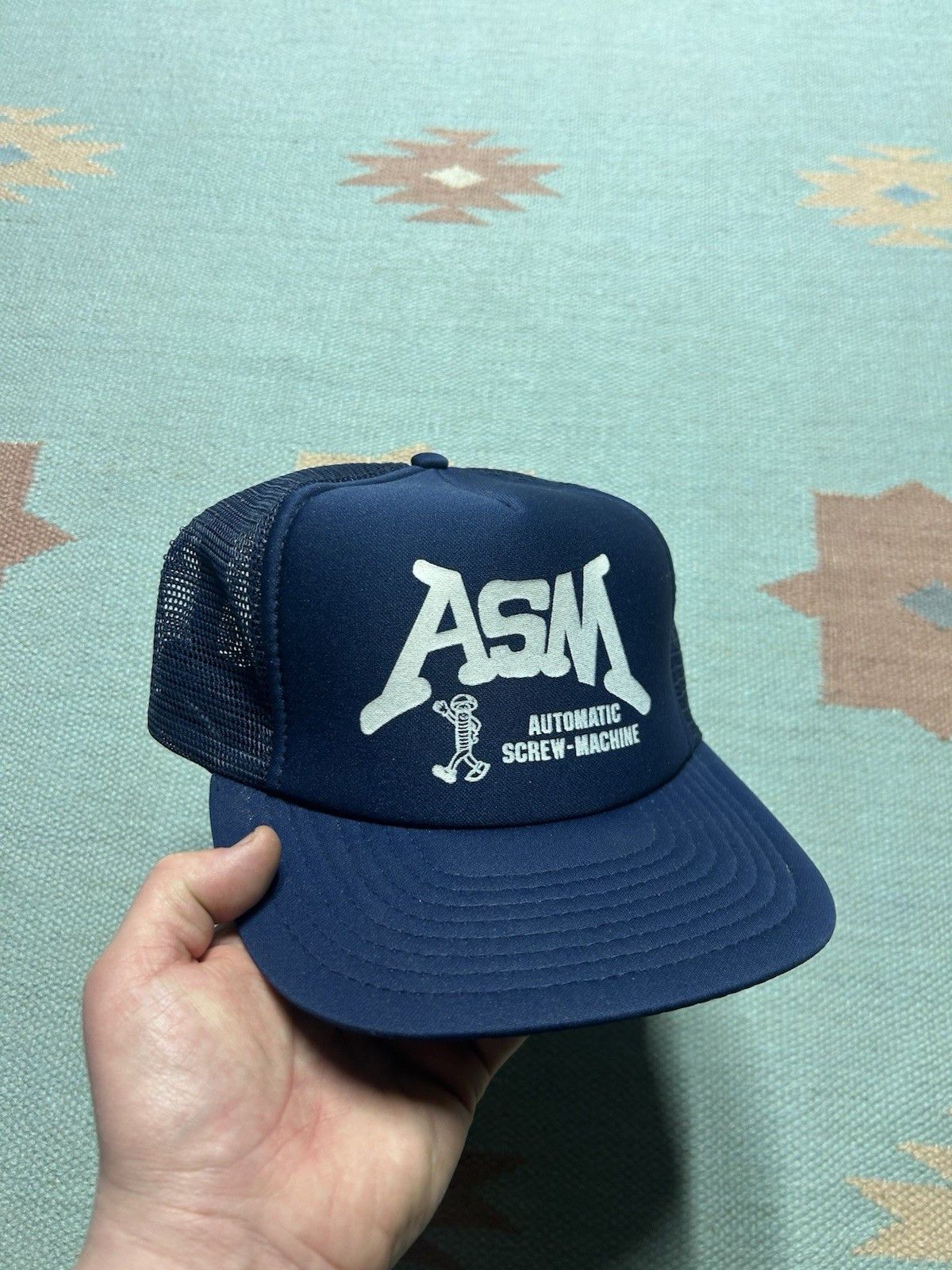 Vintage Vtg trucker hat mesh automatic screw machine ASM blue snap Size ONE SIZE - 1 Thumbnail