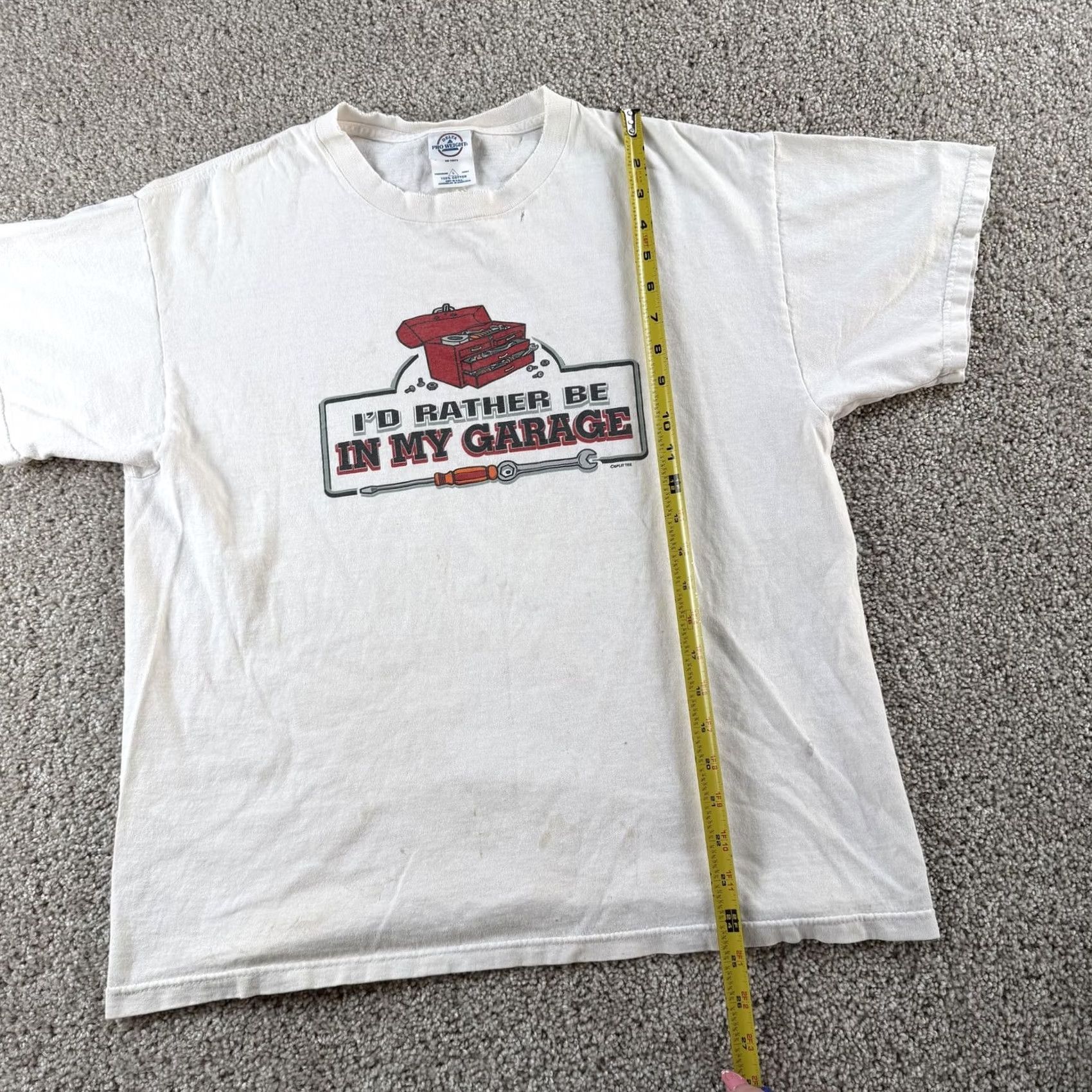 Delta VINTAGE I'd Rather Be In My Garage Tee Mens Large White Delta Pro Weight Shirt Size US L / EU 52-54 / 3 - 6 Thumbnail