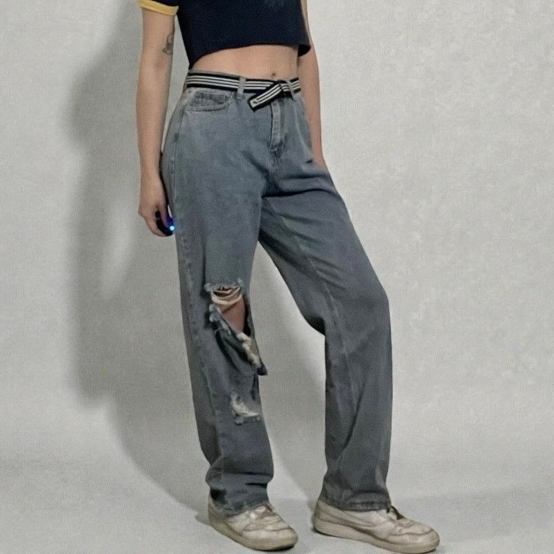 Nasty Gal Nasty Gal Distressed High Rise Relaxed Fit Jeans Size 28" / US 6 / IT 42 - 3 Thumbnail