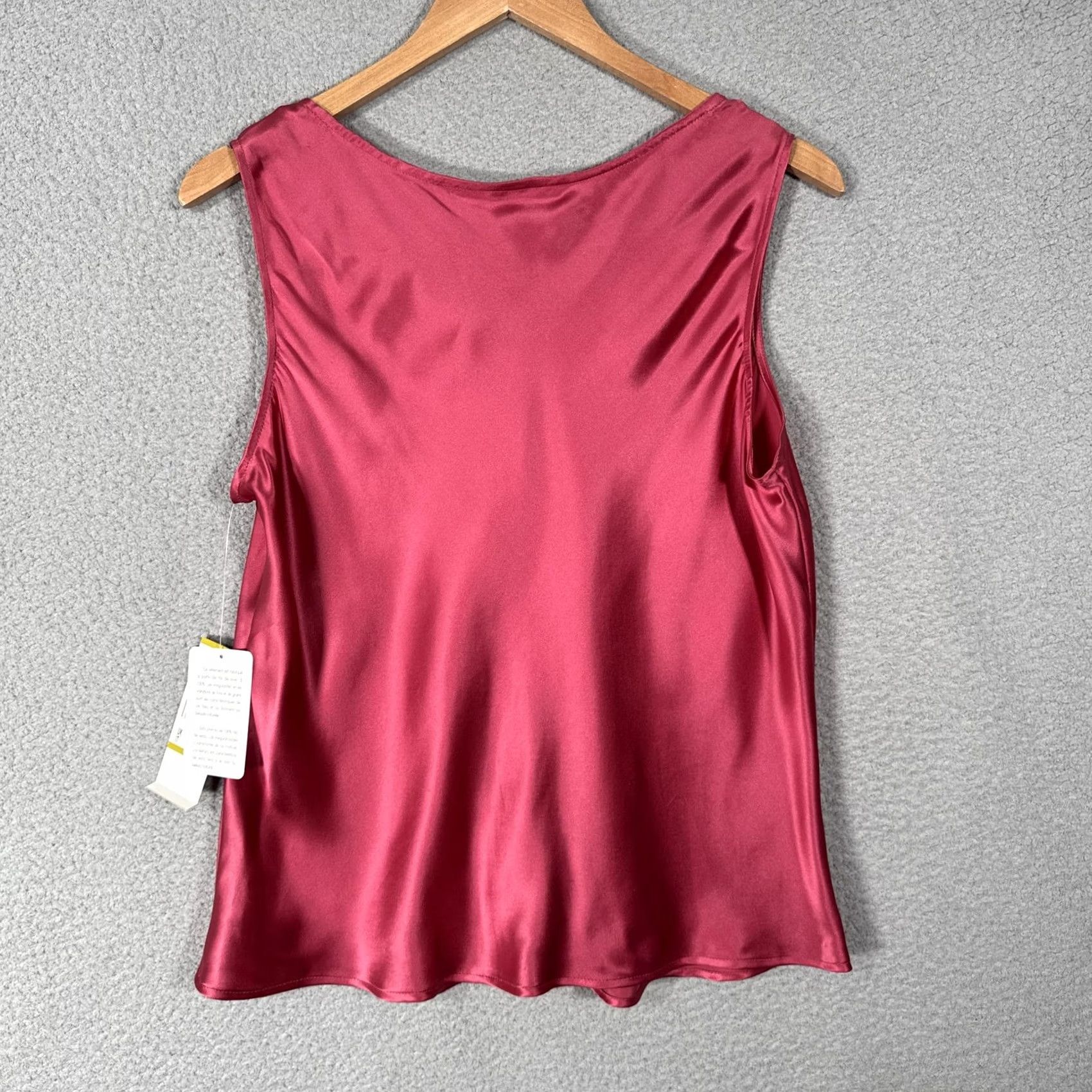 Anne Klein Anne Klein Silk Tank Camisole Womens 14P Pink Ruffle Front Satin Top Cami Sleeveless V-Neck Petite Size XL / US 12-14 / IT 48-50 - 3 Thumbnail