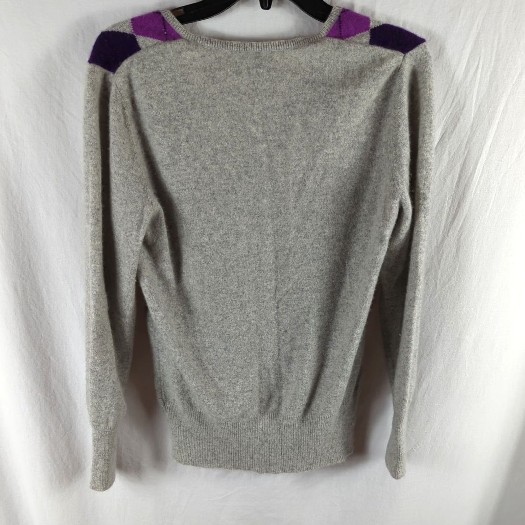 Apt. 9 Apt. 9 Women's XL Cashmere V-Neck Argyle Sweater Pullover Knit Long Sleeve Purple Gray Sleeved Womens Size XL / US 12-14 / IT 48-50 - 5 Thumbnail