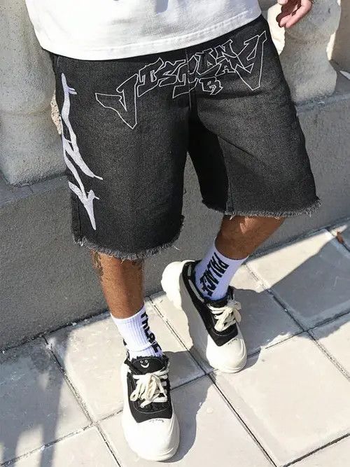 Japanese Brand × Vintage Graphic Drip Y2k Shorts Jorts Denim Size US 32 / EU 48 - 1 Thumbnail