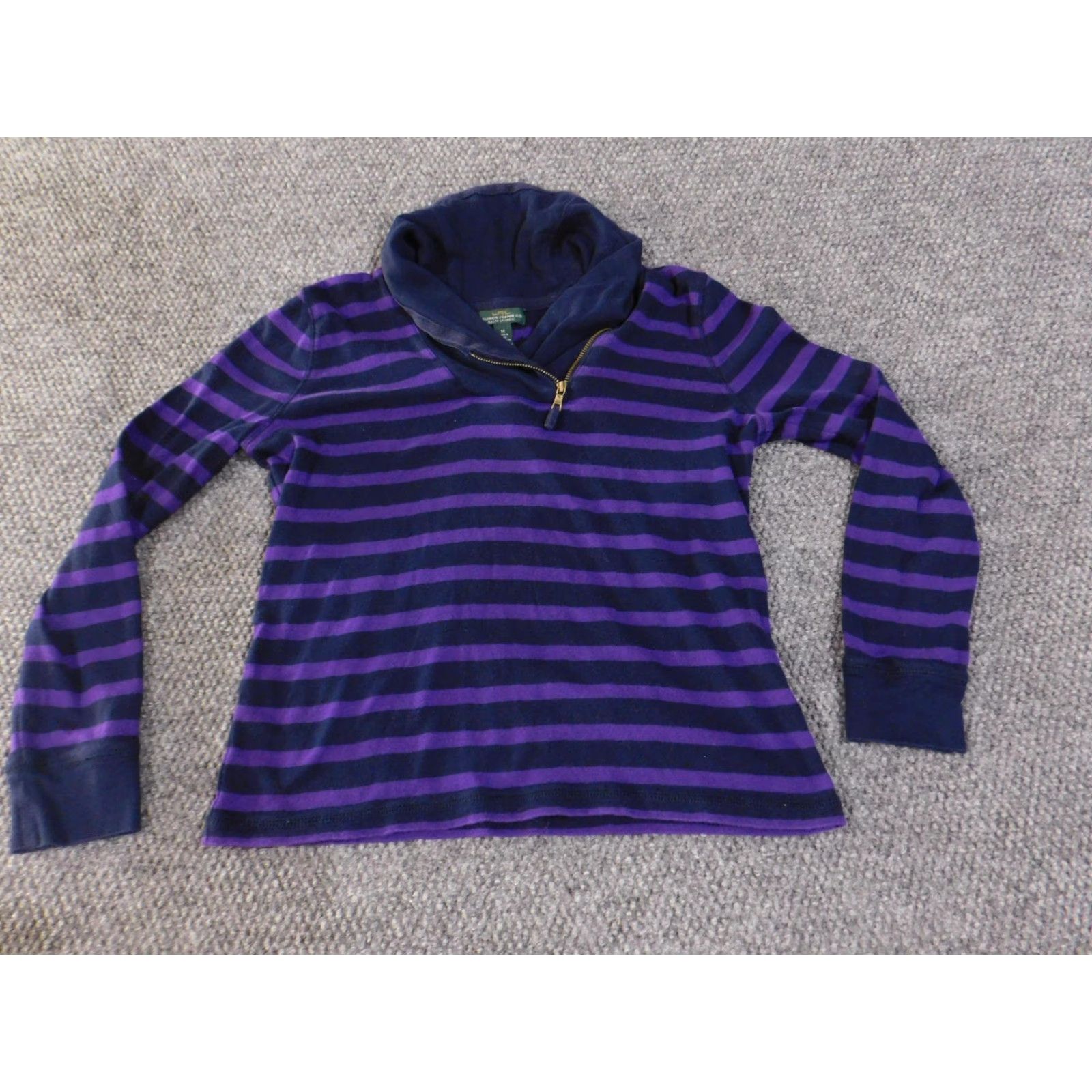 Ralph Lauren Lauren Ralph Lauren Sweater Womens Medium Navy Purple Stripe Cowl Quarter Zip Pullover Knit Zipper Long Sleeve Size M / US 6-8 / IT 42-44 - 4 Thumbnail