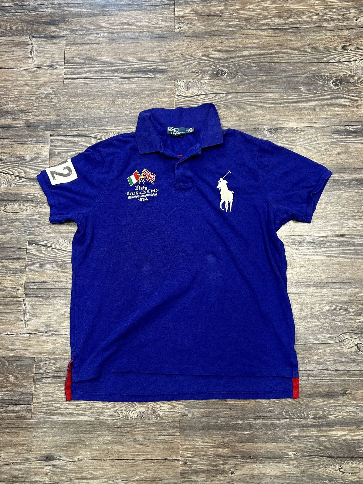image of Polo Ralph Laurent Italy Track & Field Embroidered Polo Shirt in Blue, Men's (Size XL)