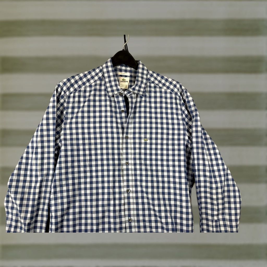 Lacoste Lacoste Shirt Mens Medium 42 Blue White Checked Modern Fit Button-Up Long Sleeve Size US M / EU 48-50 / 2 - 1 Thumbnail