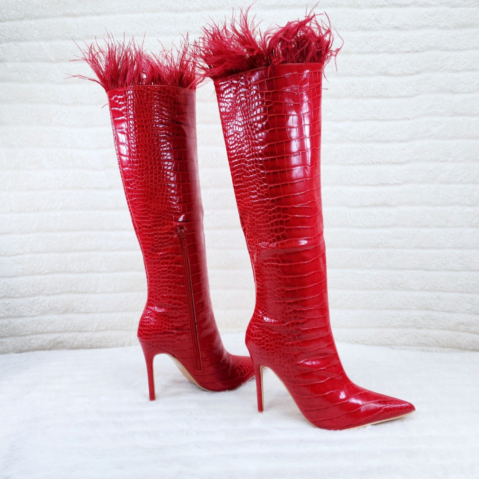 Other Flirty Red Snake Texture Knee High Heel Stiletto Boots Sexy Size US 9 / IT 39 - 2 Thumbnail