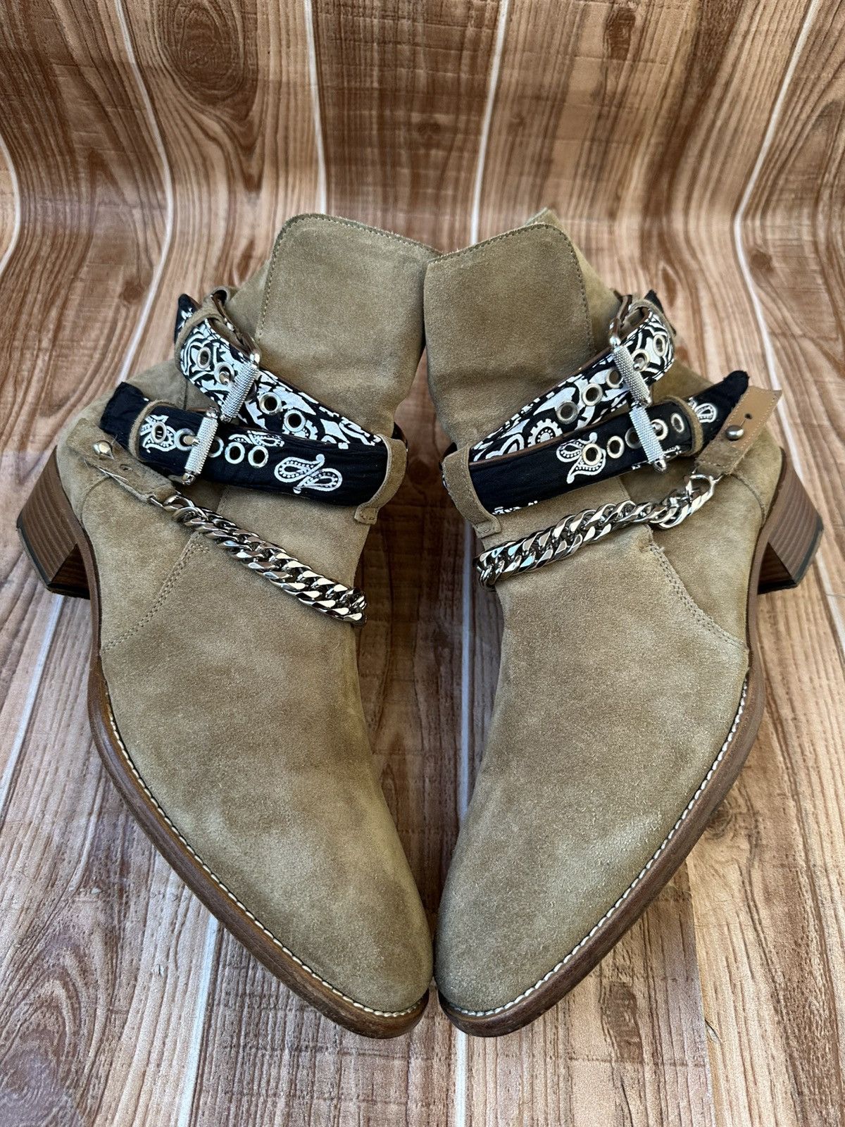 Amiri Amiri Bandana Buckle Chain Embellished Suede Western Boots Size US 11 / EU 44 - 5 Thumbnail