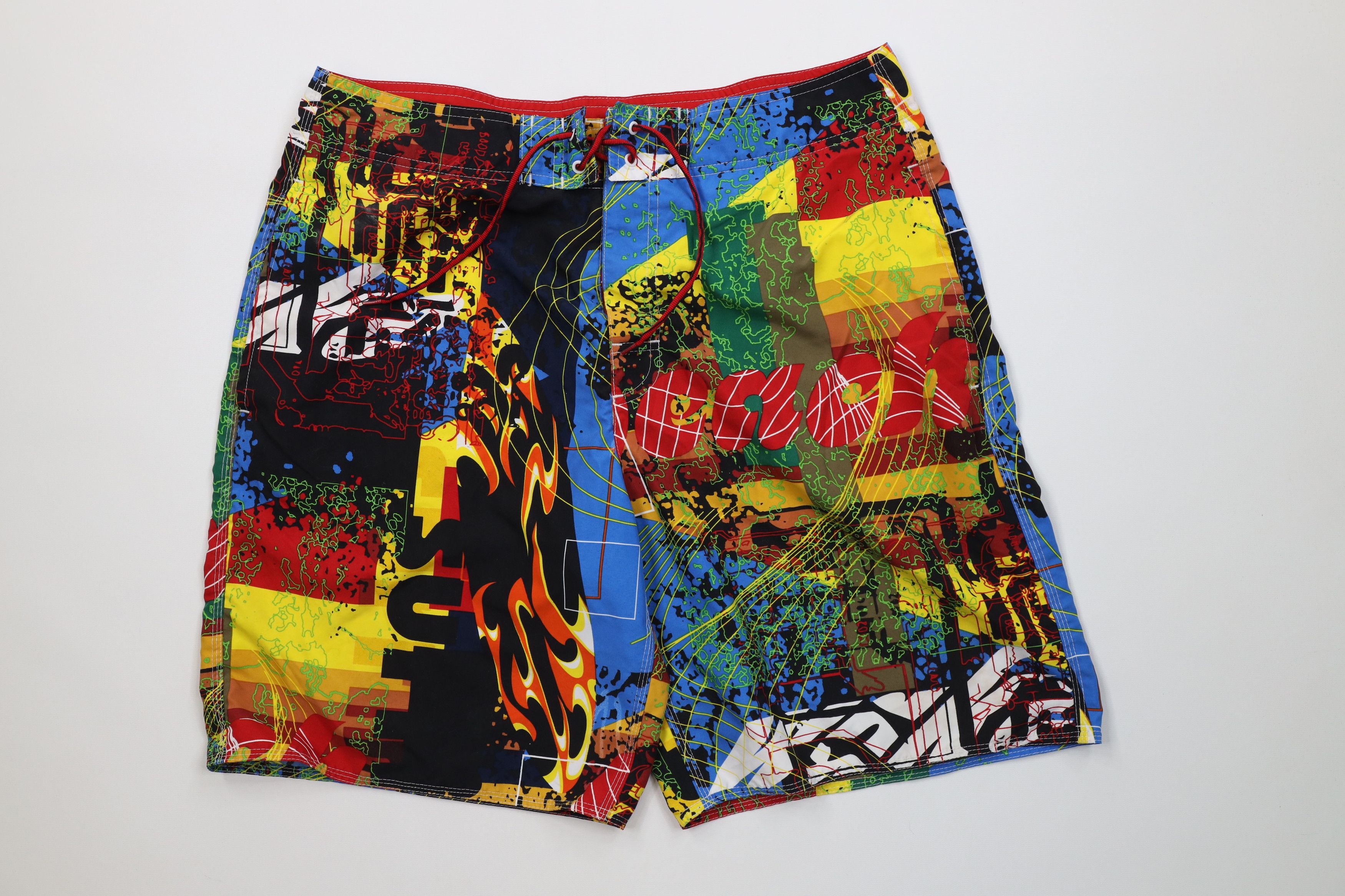 Vintage Vintage 90s Y2K Streetwear Graffiti Fire Flames Board Shorts Size US 36 / EU 52 - 1 Thumbnail