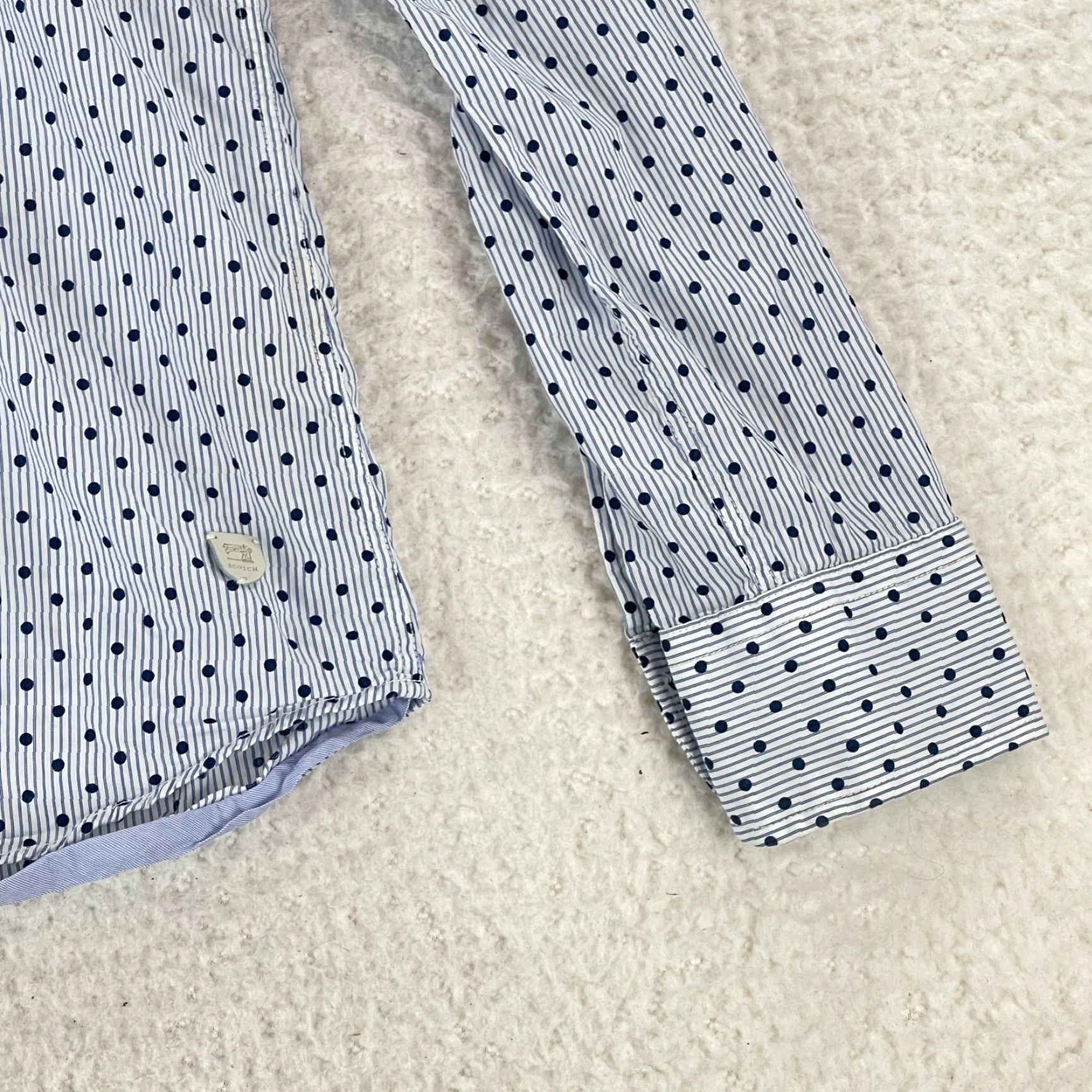 Scotch & Soda Scotch & Soda Aloha London Blue Polka Dot Button-Up Shirt Mens XL Long Sleeve Shirt Size US XL / EU 56 / 4 - 5 Thumbnail