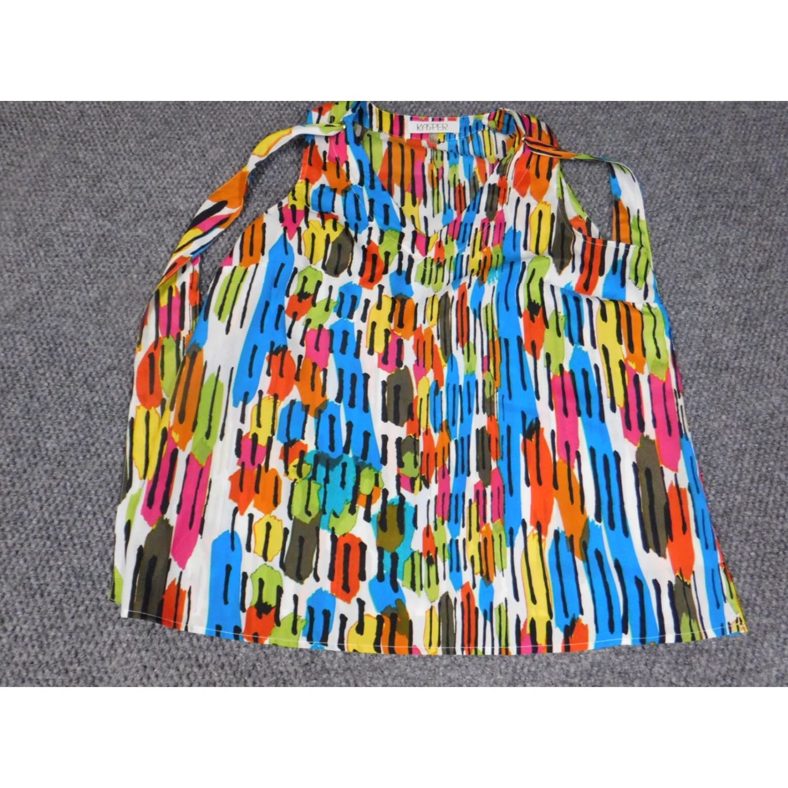 Kasper Kasper Blouse M WOMENS Sleeveless Dolman Sleeve Round Neck Multicolor Rainbow Geometric Casual Polyester Down Button Pullover Regular Open Size M / US 6-8 / IT 42-44 - 2 Thumbnail