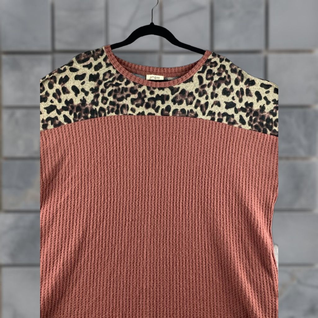 Pinko UMGEE Sweater Womens Medium M Pink Leopard Print Pullover Waffle Knit Knit? Size M / US 6-8 / IT 42-44 - 1 Thumbnail