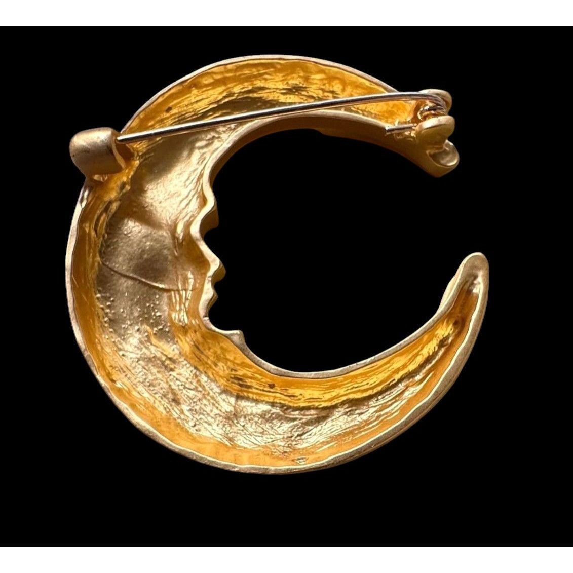 Handmade Crescent Moon Brooch Pin New Matte Gold Celestial Planet Ast Size ONE SIZE - 12 Thumbnail