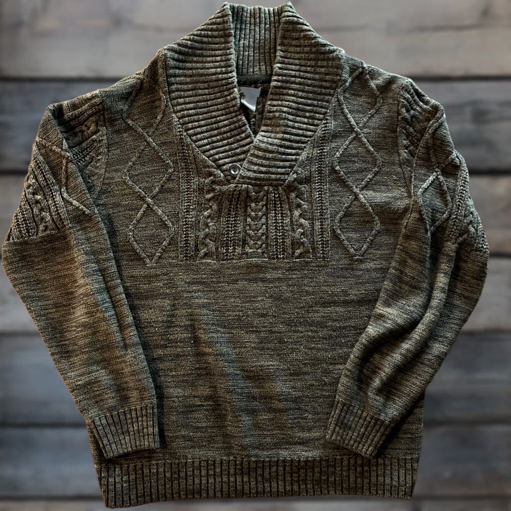 Vintage Method Mens Knit Sweater Cowl Neck Textured Long Sleeve L Gray Button Pullover Casual Mens Sweater Size US L / EU 52-54 / 3 - 1 Thumbnail