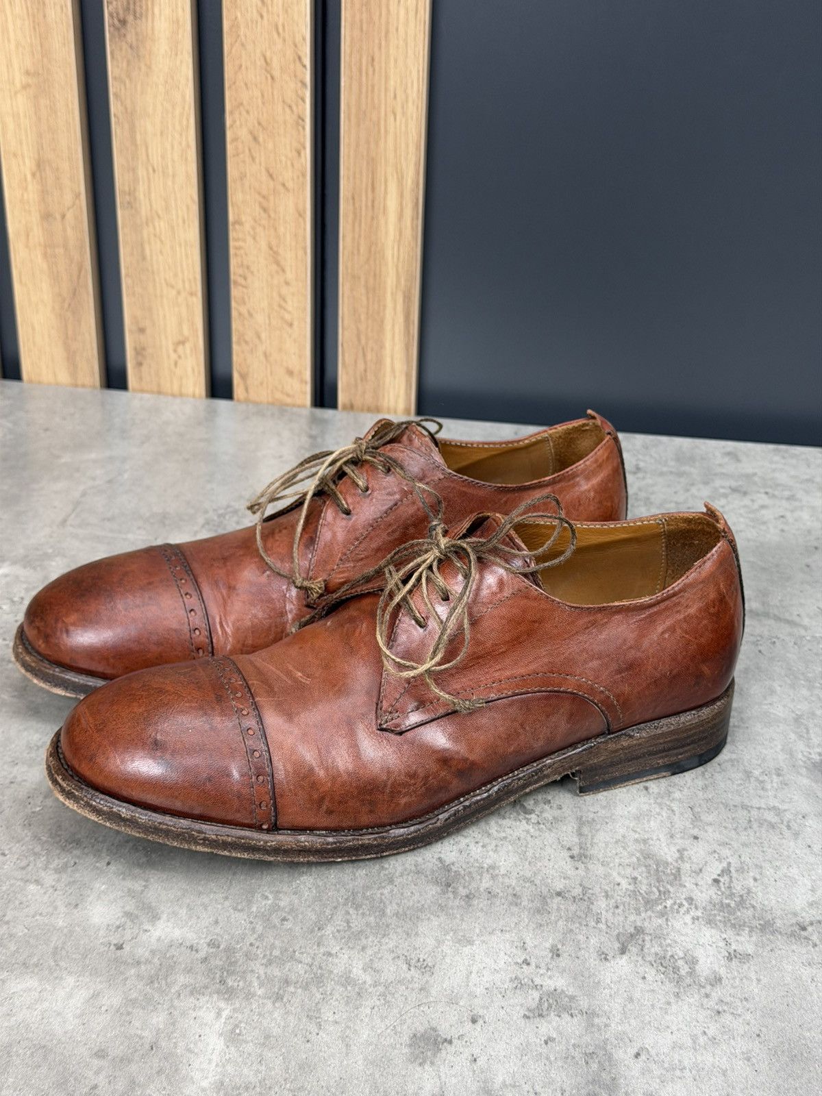 Shoto Shoto Avant-Garde Brown Leather Derby Shoes Handmade Size 42 Size US 9 / EU 42 - 2 Thumbnail