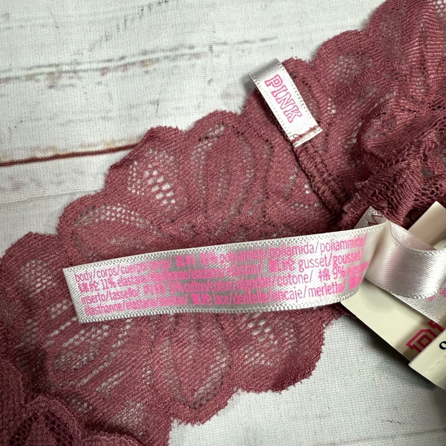 Victoria's Secret PINK Victoria's Secret Extra Low Rise Thong Panty Burgundy Lace XS NWT Size 26" / US 2 / IT 38 - 4 Thumbnail