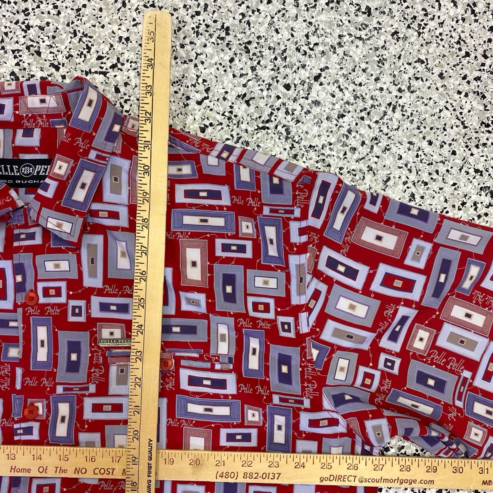 Pelle Pelle VINTAGE Pelle Pelle Marc Buchanan Button-Down Dress Shirt XL Red Knit Polyester Casual 90s Hip Hop Mens Size 46R - 4 Thumbnail