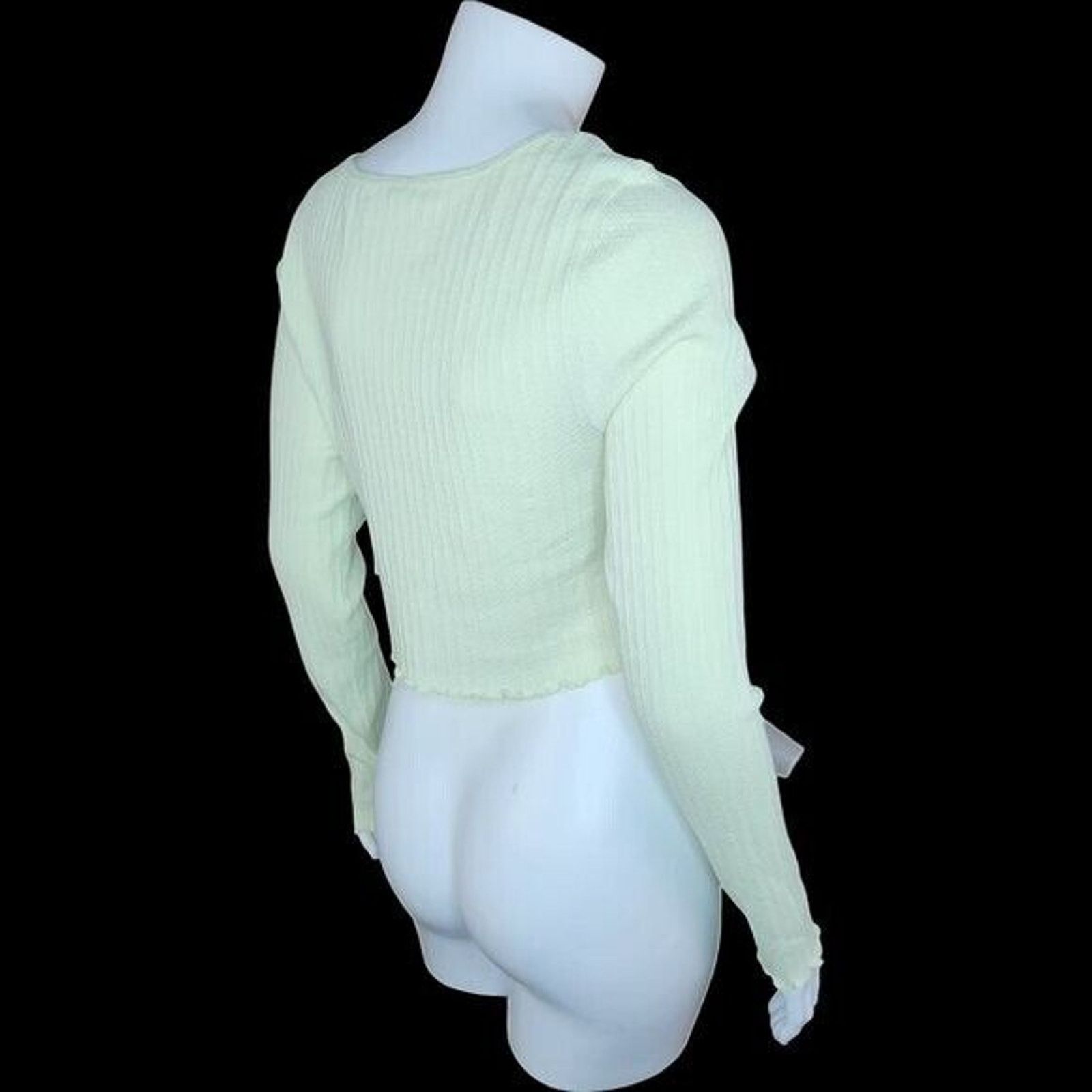BP. BP Womens Medium Green Limecream Cropped Long Sleeve Size M / US 6-8 / IT 42-44 - 6 Thumbnail