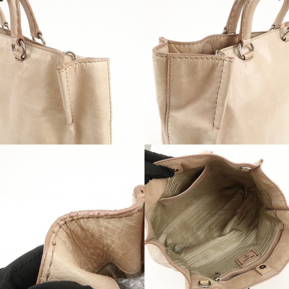 Prada Prada Triangle Logo Calfskin Shoulder Bag Beige Size ONE SIZE - 6 Thumbnail