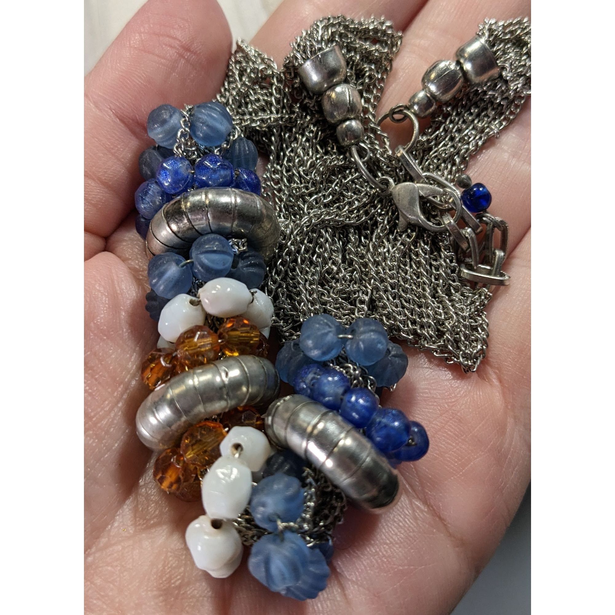 Other Handmade Retro Multi-Strand Silver Necklace With Beaded Ring Size ONE SIZE - 3 Thumbnail