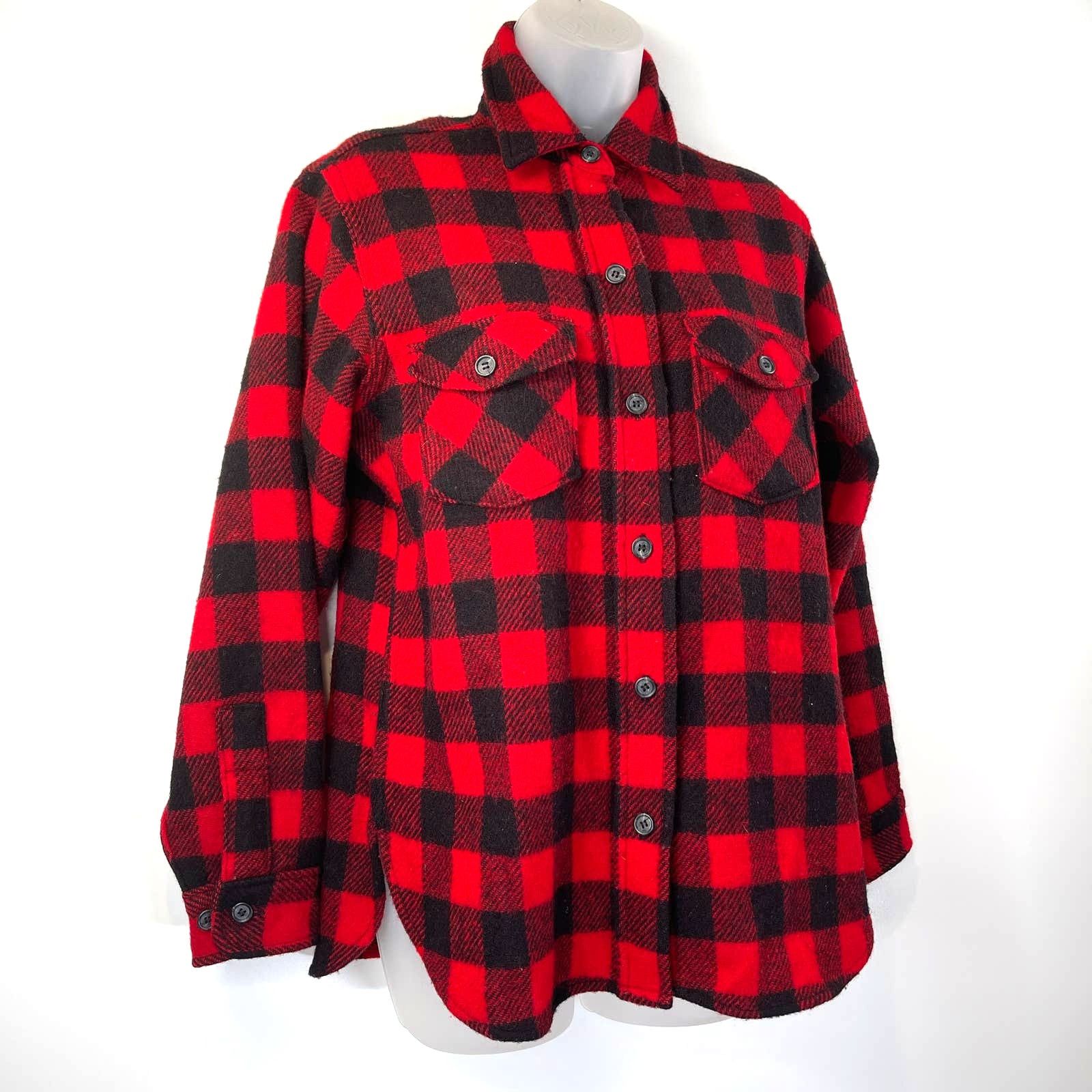 Lands' End × Vintage Lands' End Buffalo Check Wool Shirt Vintage Red Black Plaid Size M / US 6-8 / IT 42-44 - 2 Thumbnail