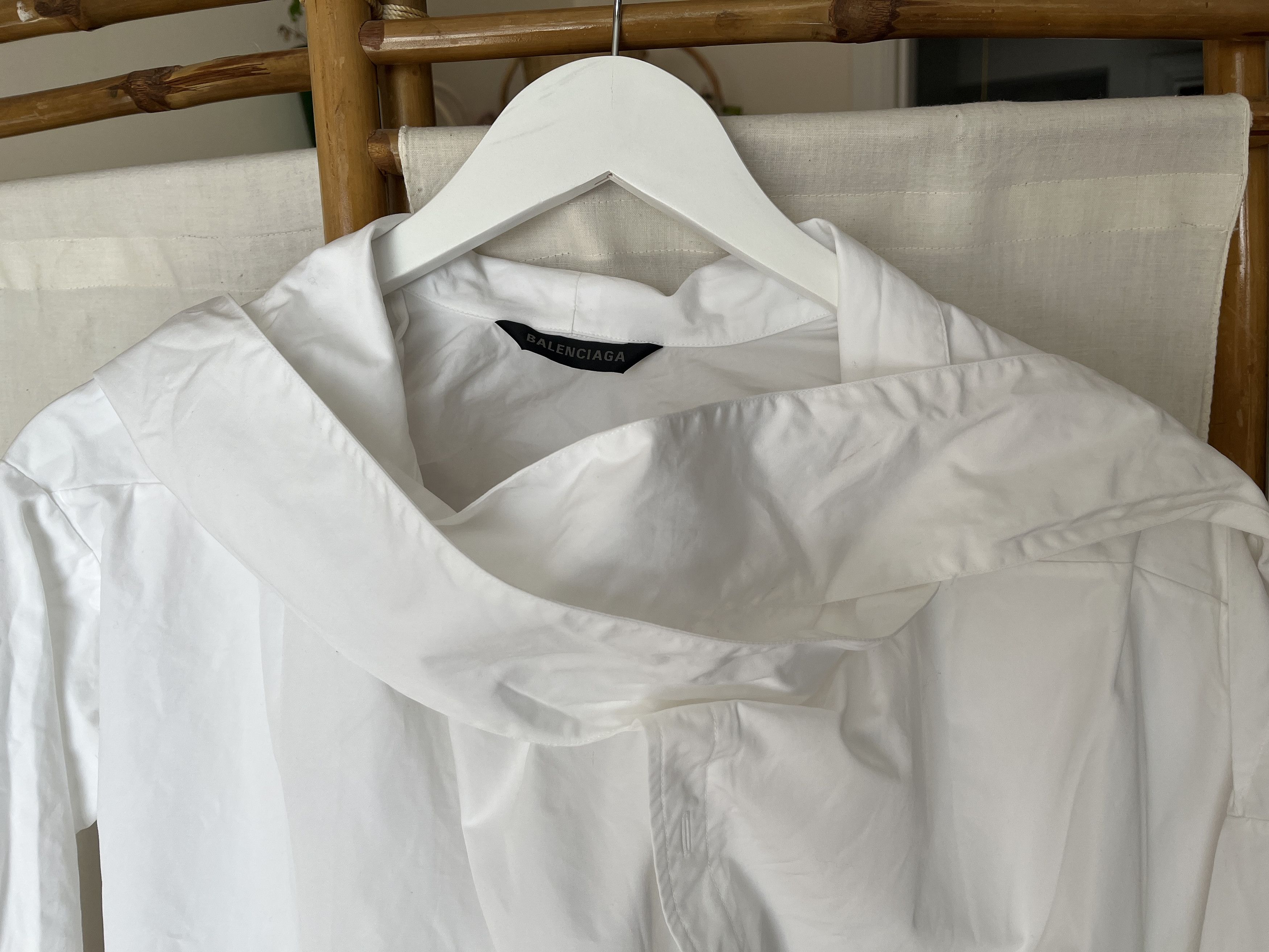 Balenciaga Balenciaga White Drape Collar Cotton Blouse. Small Size XS / US 0-2 / IT 36-38 - 6 Thumbnail