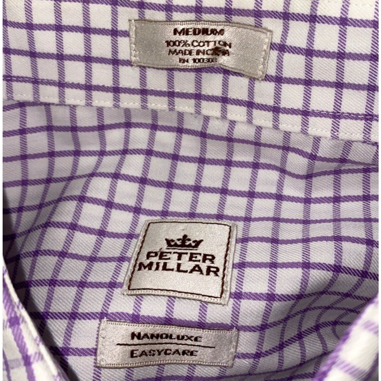 Peter Millar Peter Millar Shirt Mens Regular Button-Up Long Sleeve White Purple Checkered Size M Size US M / EU 48-50 / 2 - 2 Thumbnail