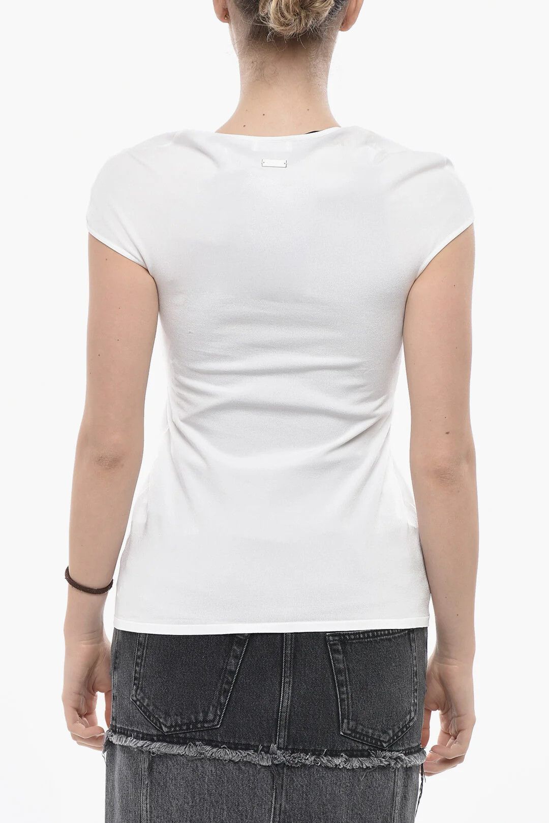 Salvatore Ferragamo og1mm0426 Double-Fabric Crewneck T-Shirt in White Size M / US 6-8 / IT 42-44 - 2 Thumbnail