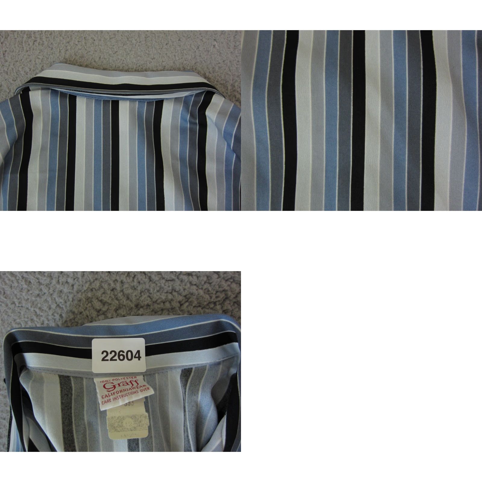 GRAFF VINTAGE Disco Shirt Womens 70s Button-Up Striped Blue Gray Polyester 70s Size 10 Womens Mens Girls Size L / US 10 / IT 46 - 9 Thumbnail