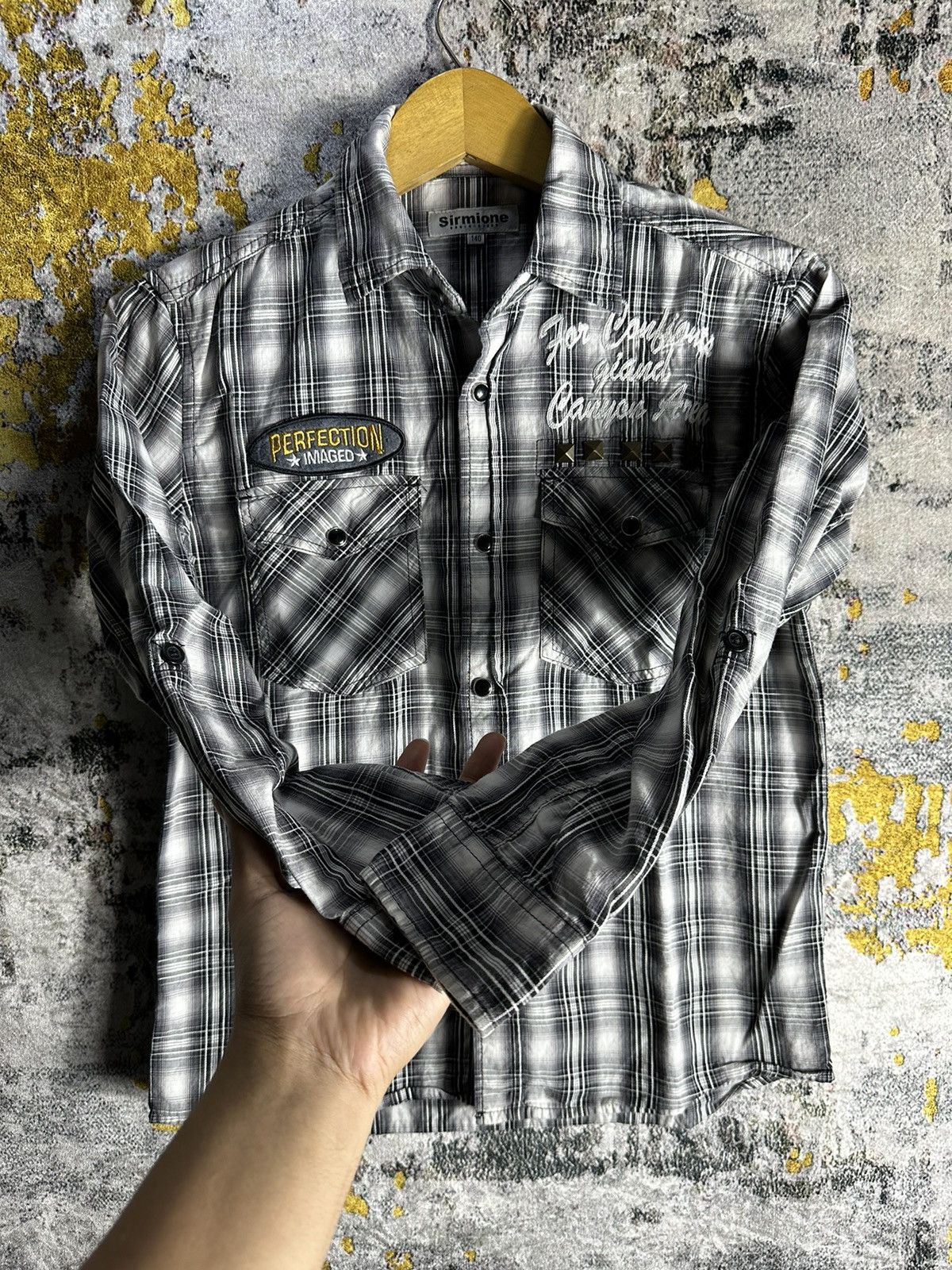 Japanese Brand STUDDED POEM SIRMIONE JUNYA WATANABE CDG STYLE SHIRT BUTTON Size US S / EU 44-46 / 1 - 4 Thumbnail