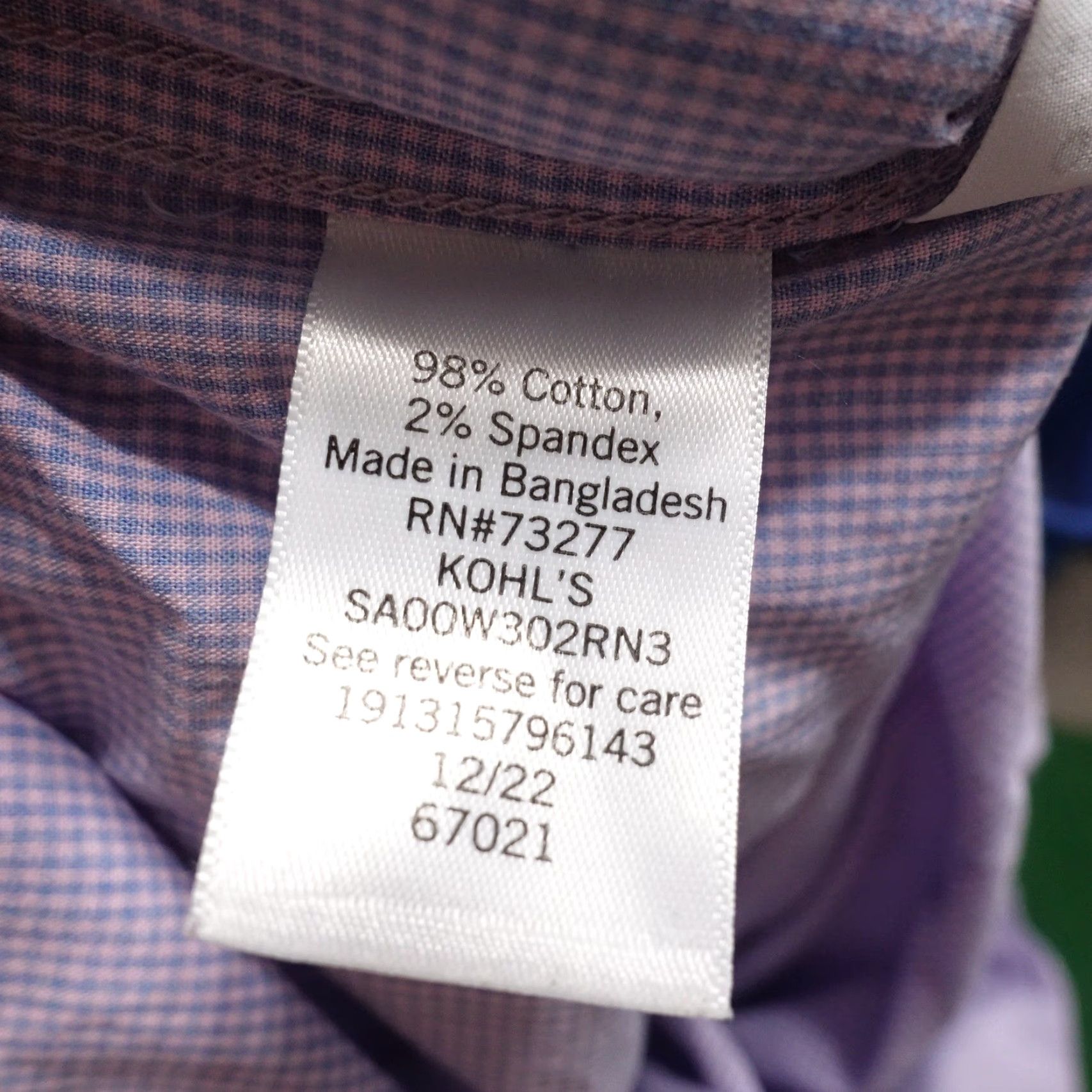 Apt. 9 APT 9 Premier Flex Shirt Mens 2XL Button-Up Long Sleeve Blue Pink Check Regular Fit 98% Cotton 2% Spandex Mens Size US XXL / EU 58 / 5 - 7 Thumbnail