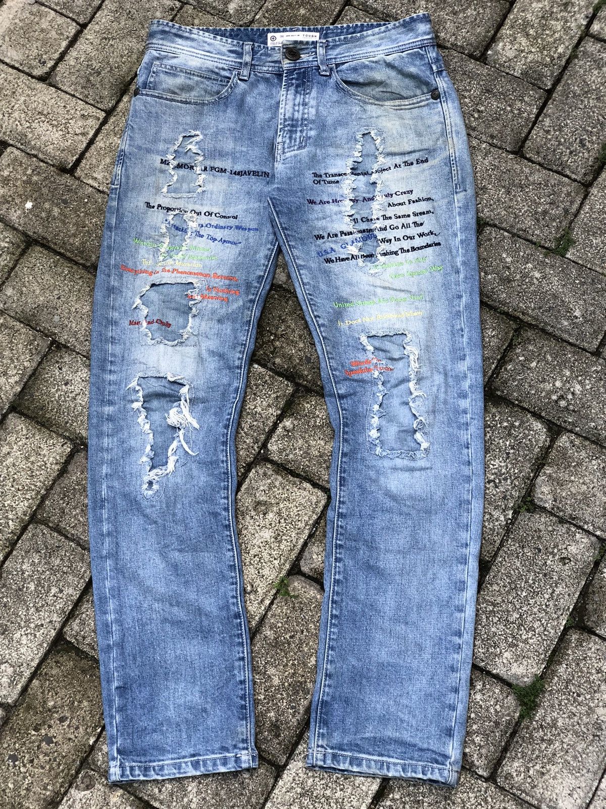 image of Distressed Denim Tough Jeansmith Japanese Distressed Jeans in Blue, Men's (Size 30)