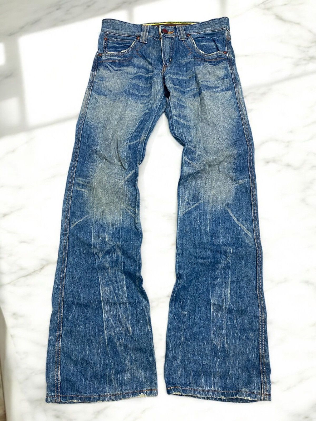 Pre-owned Distressed Denim X Edwin Vintage Edwin 503 Flare Blue Way Washed Light Blue Jean