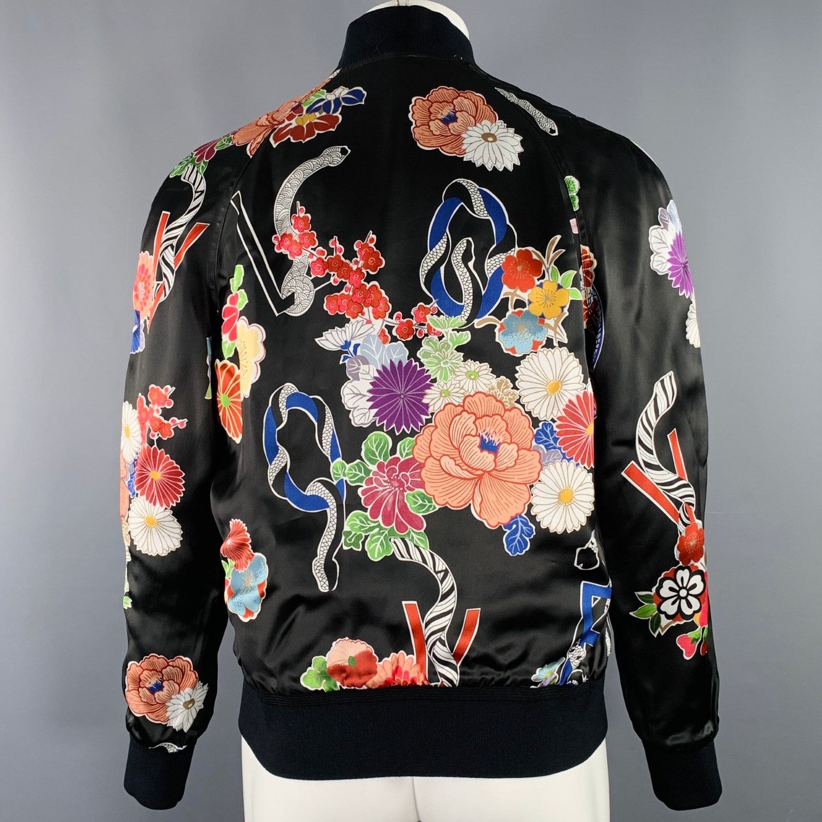 Saint Laurent Paris 40 Black Multi Color Floral Viscose Varsity Jacket Size US L / EU 52-54 / 3 - 4 Thumbnail