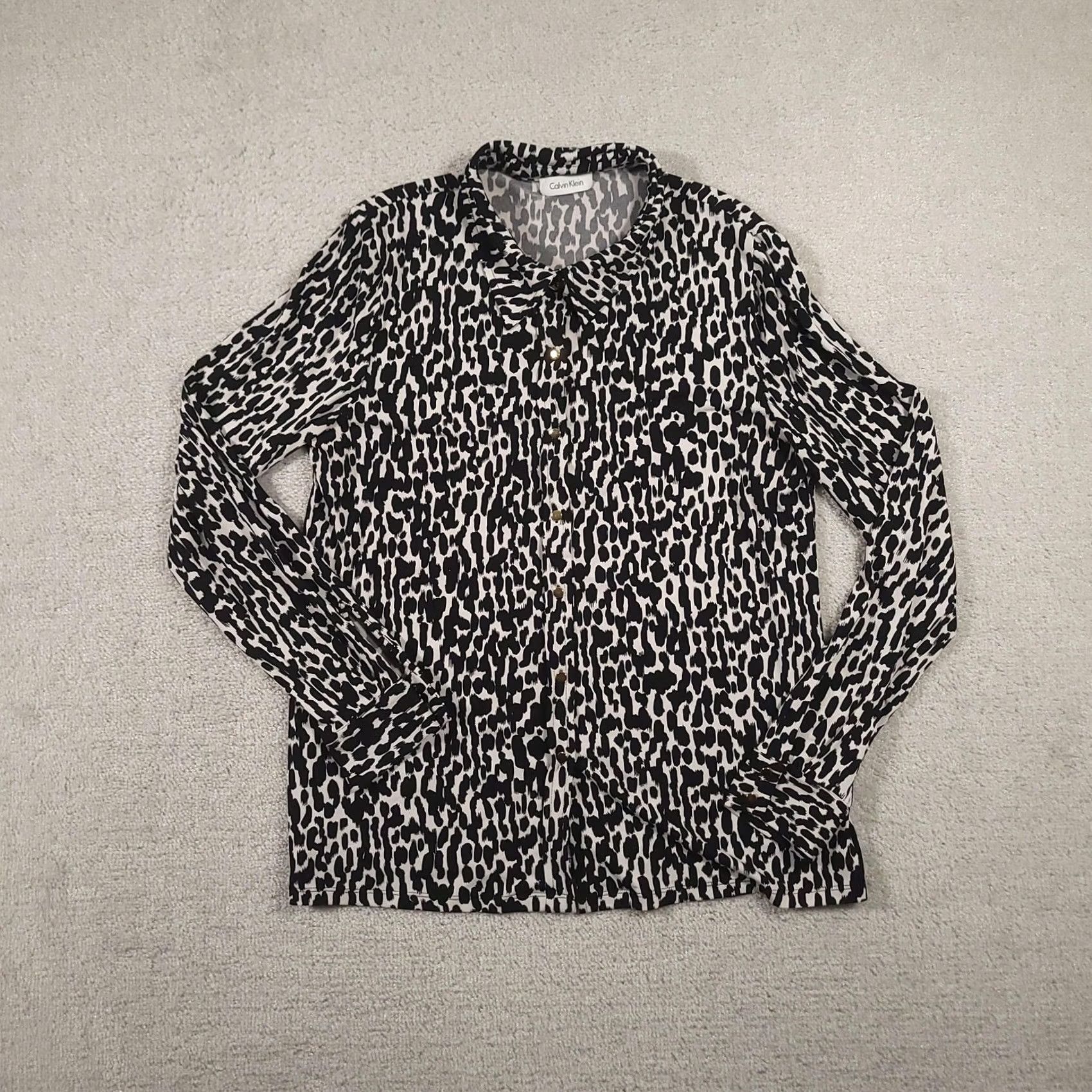 Calvin Klein Calvin Klein Shirt Womens Large Black White Leopard Print Long Sleeve Blouse Size L / US 10 / IT 46 - 2 Thumbnail