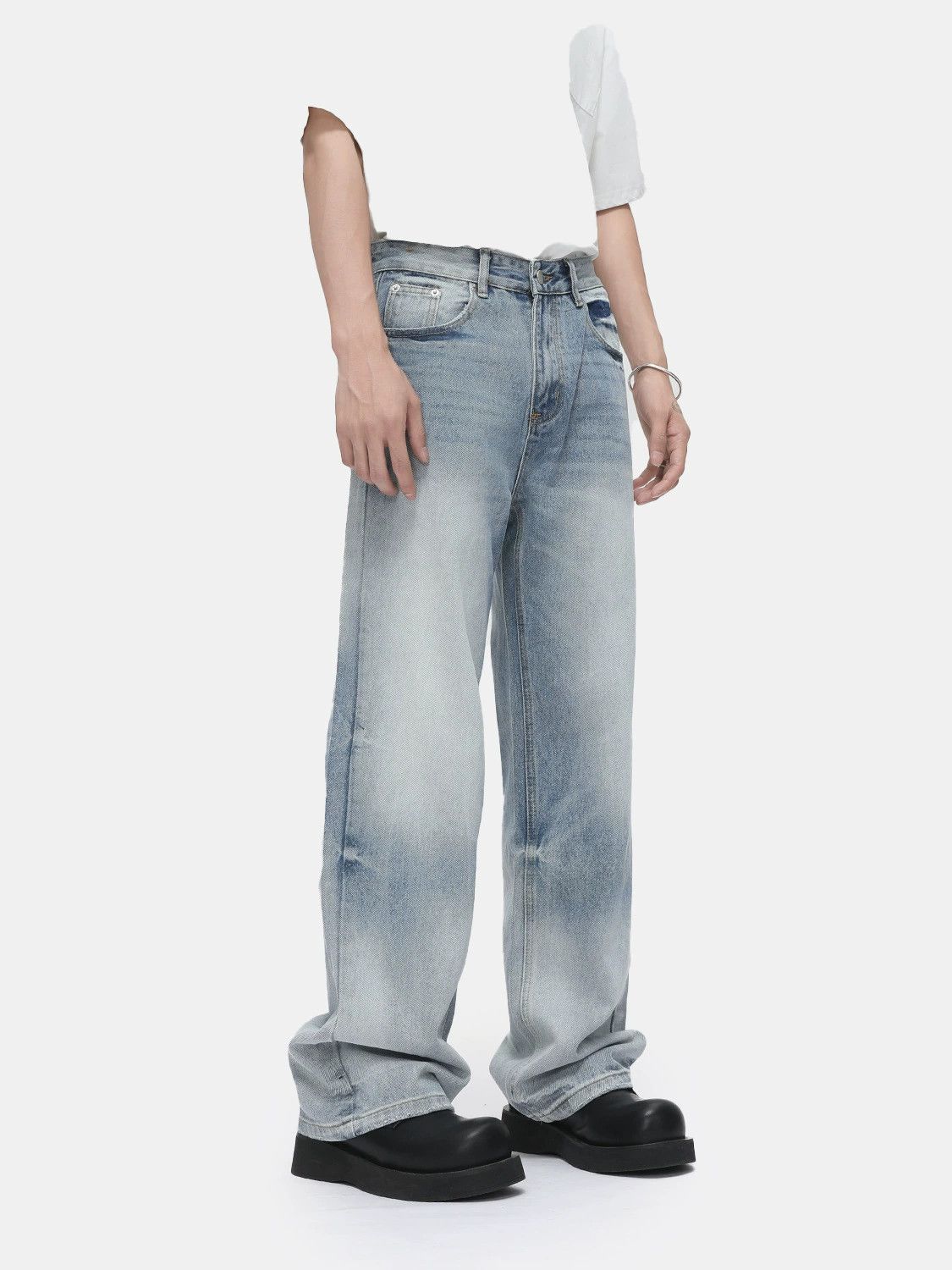 Japanese Brand × Jean Japanese retro washed distressed wide-leg loose washed jeans Size US 32 / EU 48 - 2 Thumbnail