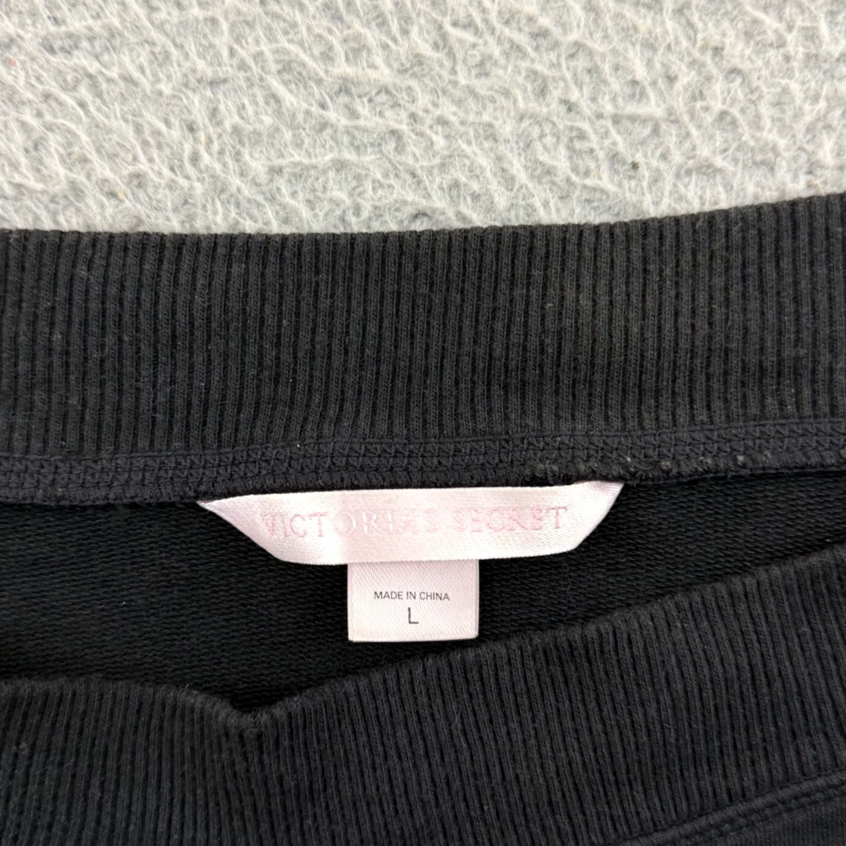 Victoria's Secret Victoria’s Secret PINK Sweatshirt Womens Large Black Cropped Crew Neck Raglan Sleeve Logo Relaxed Fit Pullover Size L / US 10 / IT 46 - 6 Thumbnail