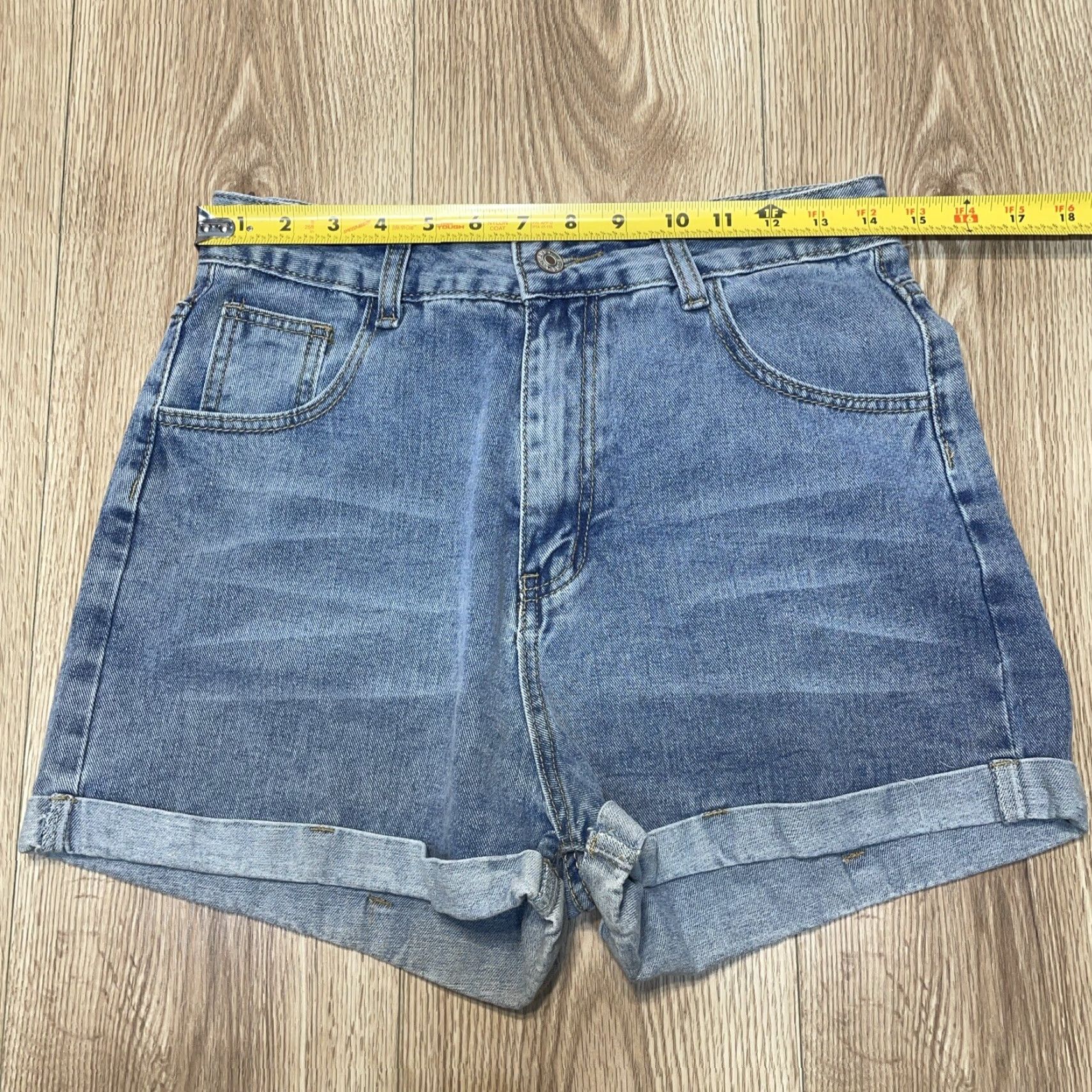 Shein SHEIN Blue High Rise Cuffed Jean Shorts Womens Medium Casual Boyfriend Size 32" / US 10 / IT 46 - 4 Thumbnail