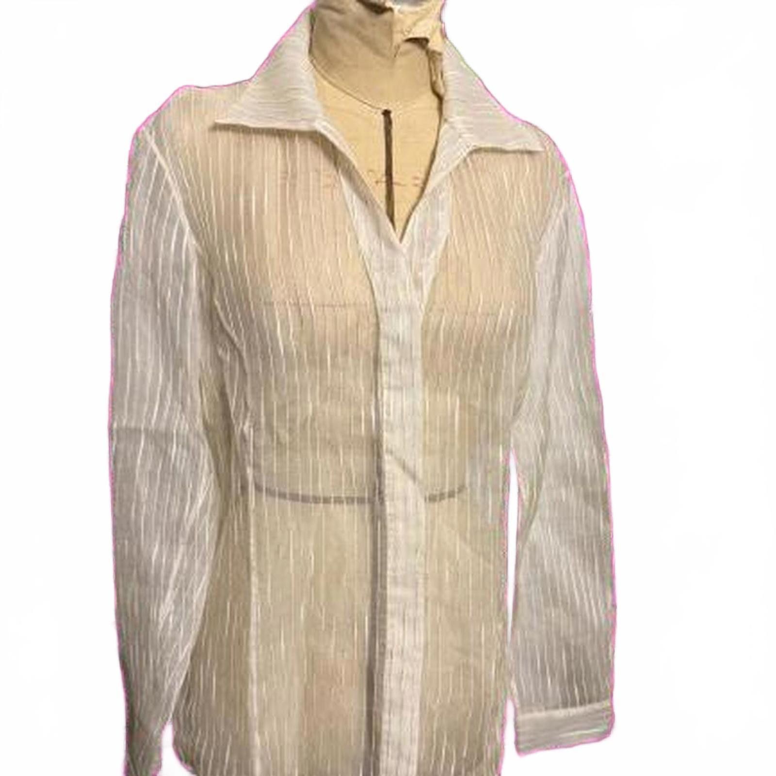 Lafayette 148 Lafayette 148 White Sheer Striped Blouse Size L / US 10 / IT 46 - 1 Thumbnail