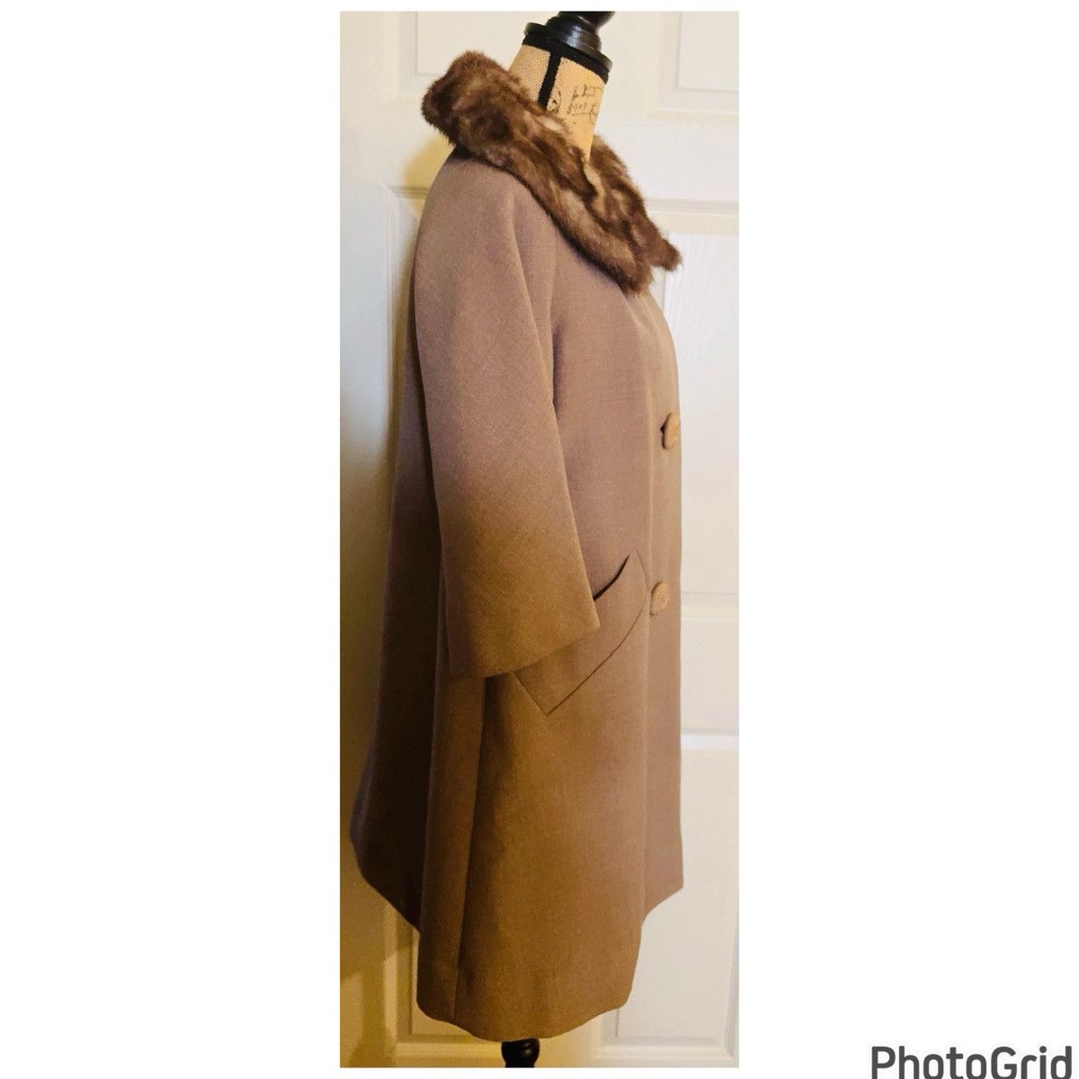 Other Krull Vintage Mink Collar Silk Lined Swing Coat Size M / US 6-8 / IT 42-44 - 4 Thumbnail