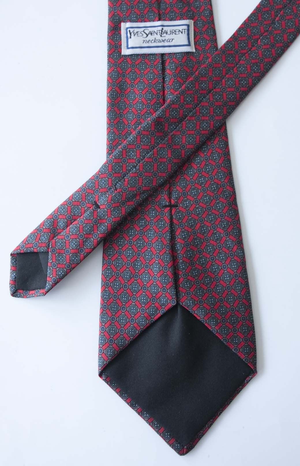Vintage × Yves Saint Laurent Yves Saint Laurent Neckwear Tie 100% Silk Vintage Gray/ Red Size ONE SIZE - 2 Thumbnail