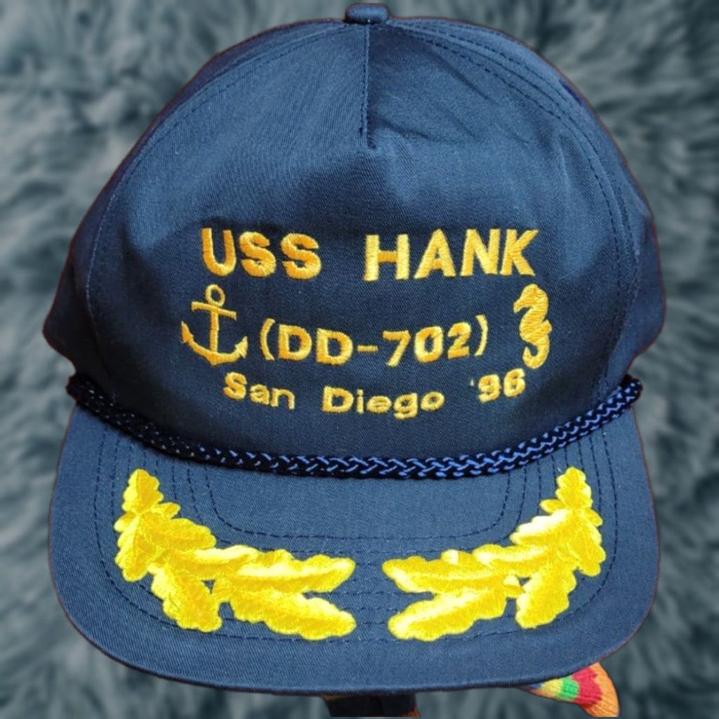 Vintage VINTAGE USS Hank DD-702 Navy Baseball Hat Cap Men One Size Blue Navy Theme, Adjustable, WWII Veterans, 96 US Navy Ship, NICE, Casual Cap Size ONE SIZE - 1 Thumbnail