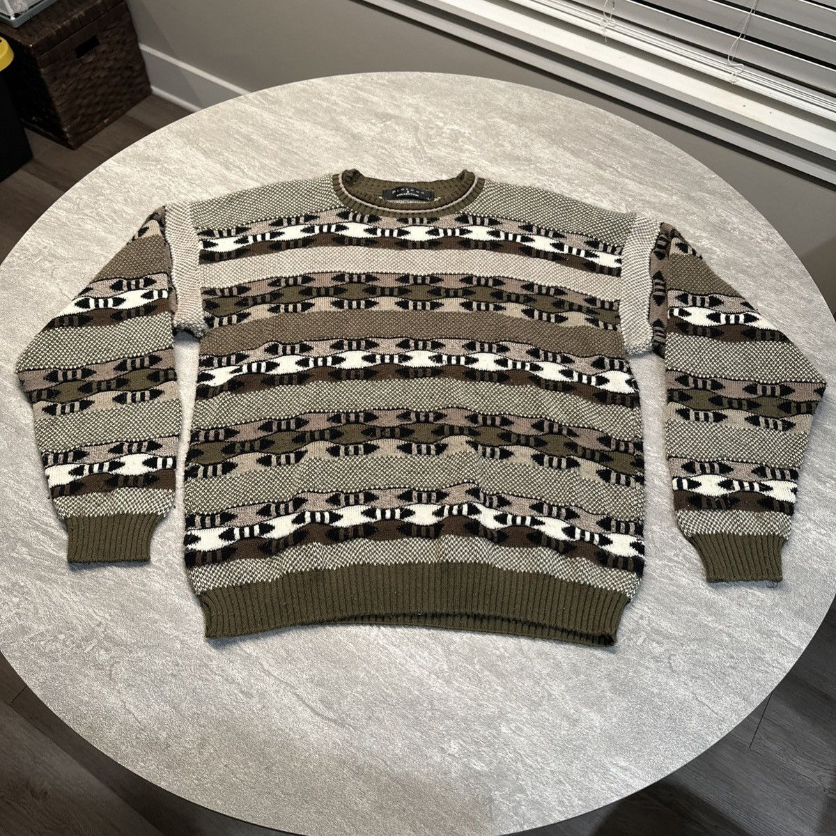 90s USA製 Protege collection 3D knit VTG Protege Collection Sweater Mens Medium Coogi Style 3D