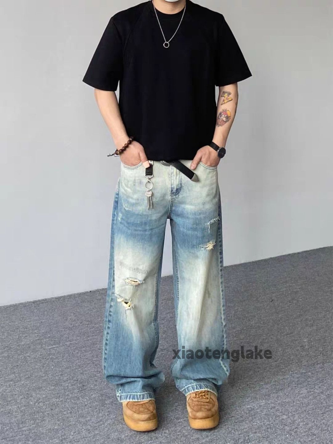 Vintage Custom washed faded loose baggy hiphop ripped jeans Size US 28 / EU 44 - 5 Thumbnail
