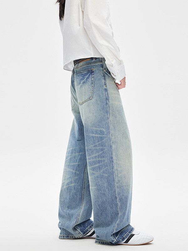 Vintage Men's American Retro Loose Straight Jeans with Whiskering Size US 32 / EU 48 - 3 Thumbnail
