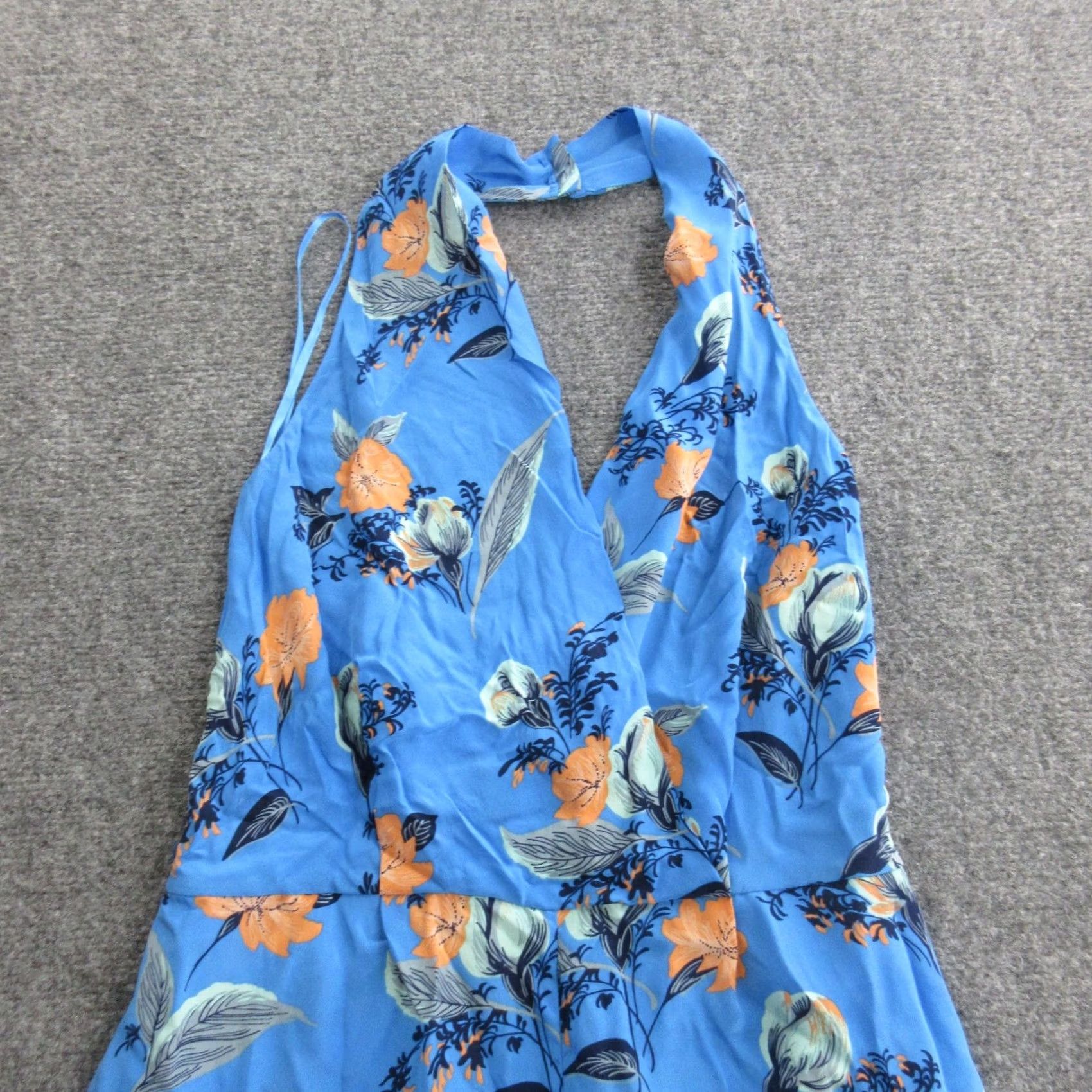 Diane von Furstenberg Diane von Furstenberg Jumpsuit Womens 4 Blue Silk Halter V Neck Wide Leg Floral Size 27" / US 4 / IT 40 - 4 Thumbnail