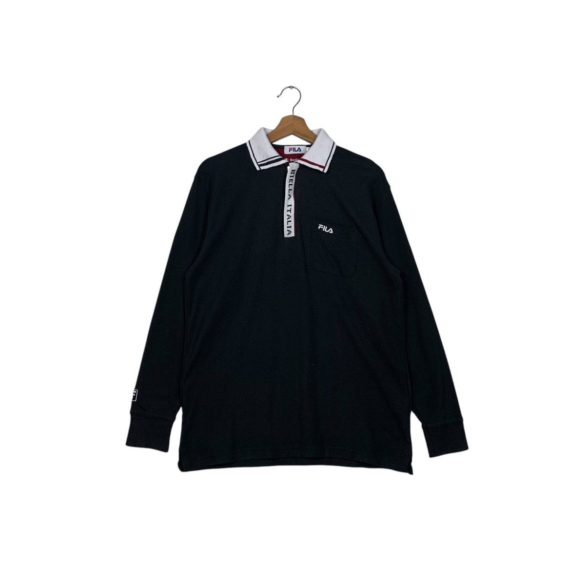 FILA Embroidery Small Logo Long Sleeve Polo Shirt #2613-C117