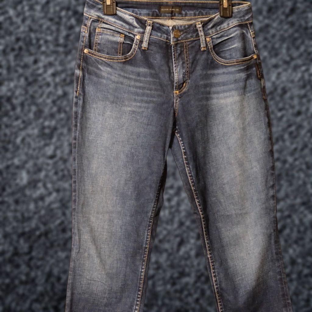 Silver Jeans Co. Silver Jeans Boyfriend Jeans Stretch Women's Size 27 Regular 27x29 Blue Denim 5-Pocket Rise Mid Inseam 31in - Cotton Polyester Spandex Size 27" / US 4 / IT 40 - 1 Thumbnail